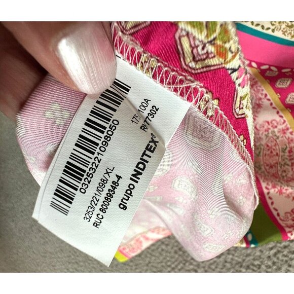 Zara Patchwork Print Scarf Pink Green Mini Deep V - Picture 9 of 16